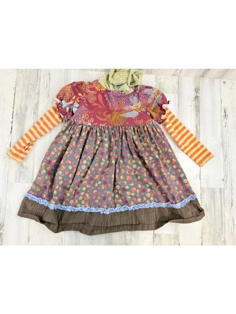 Matilda Jane Character Counts Pixie Knot Hood Apron Dress Maggie Tea Size 8